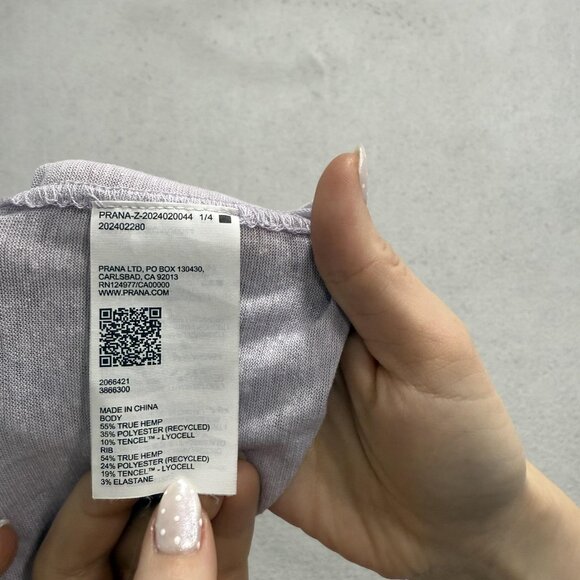 Prana Shirt Womens Large Light Purple Hemp Blend Lightweight Casual Tee Crewneck - Picture 6 of 9